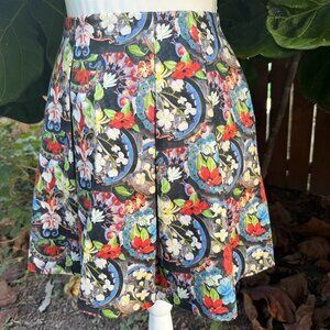 Alice & Olivia Mini Skirt SZ Bloquette Floral Lined Pleated